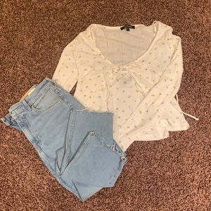 Trendy Flower Tie Cardigan and Cropped Cami